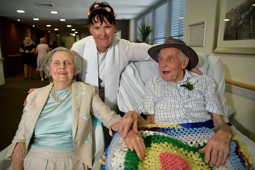 Elderly couple with their close friend from the facility