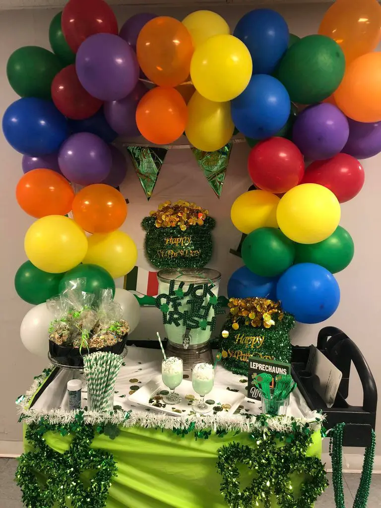 Balloons and other party items to celebrate St. Patrick's Day