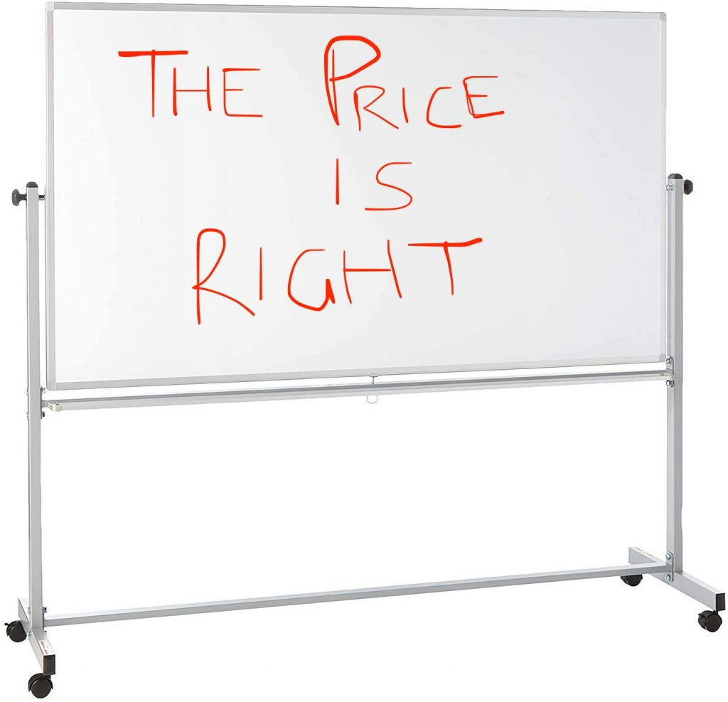 "The Price is Right" writings on the board