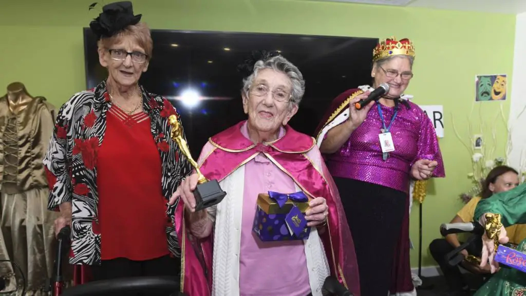 Elderly women dressed up for the Oscars event