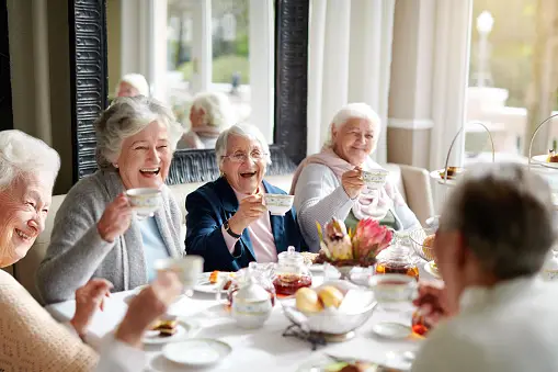 elderly women having High Tea Party during Valentine's Day