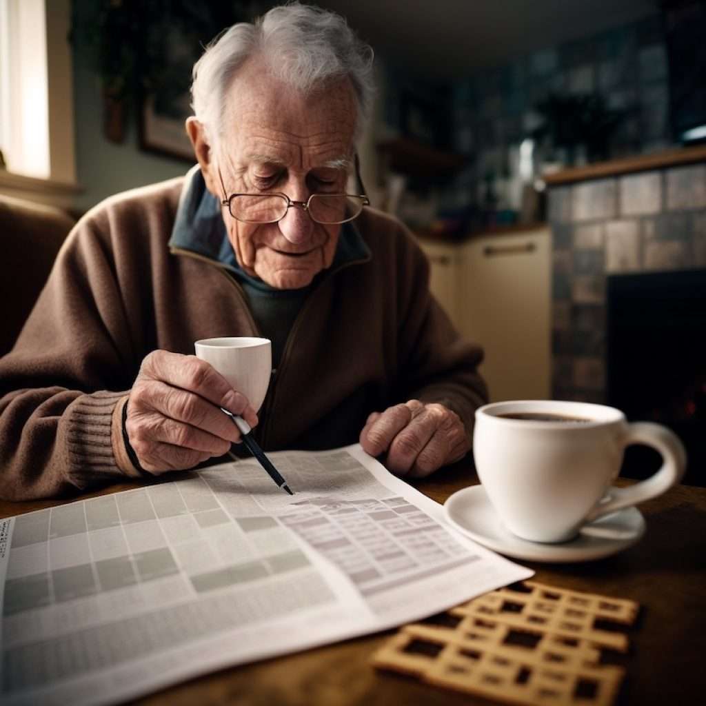 Elderly man answering word search