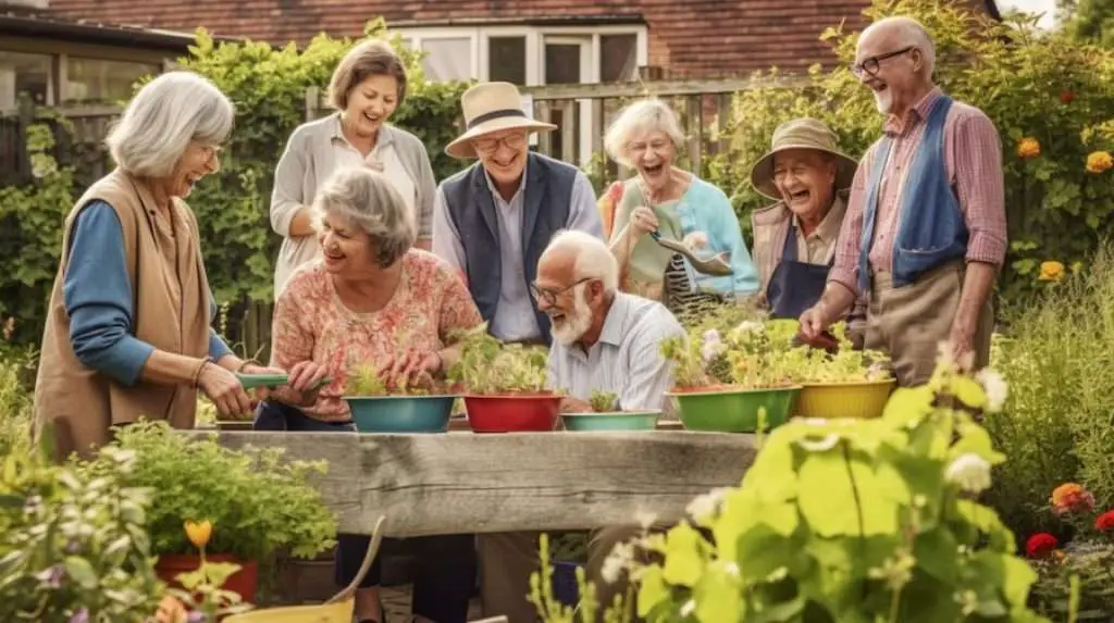 Seniors gardening in aged care 