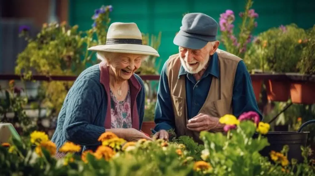 Elderly couple taking about the Benefits of Gardening for Seniors