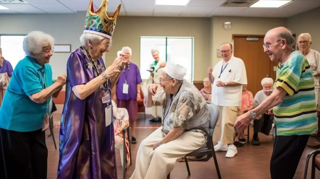 seniors dressed up for coronation day in aged care