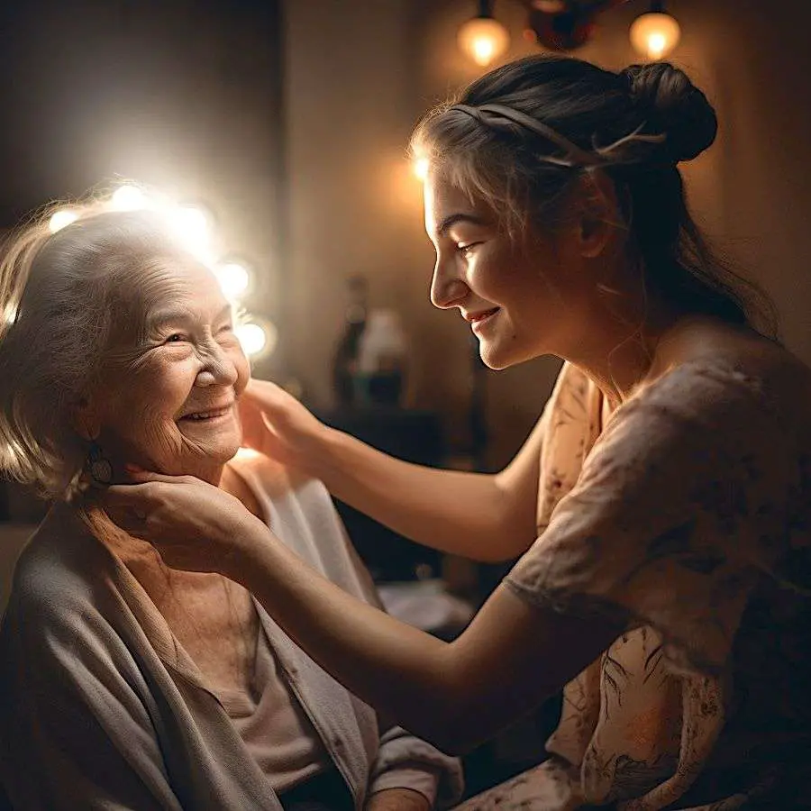 A grandma experiencing the mini salon during National Gorgeous Grandma Day