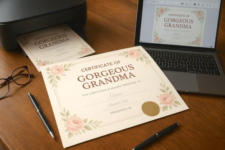 certificates for gorgeous gramnda day being printed out