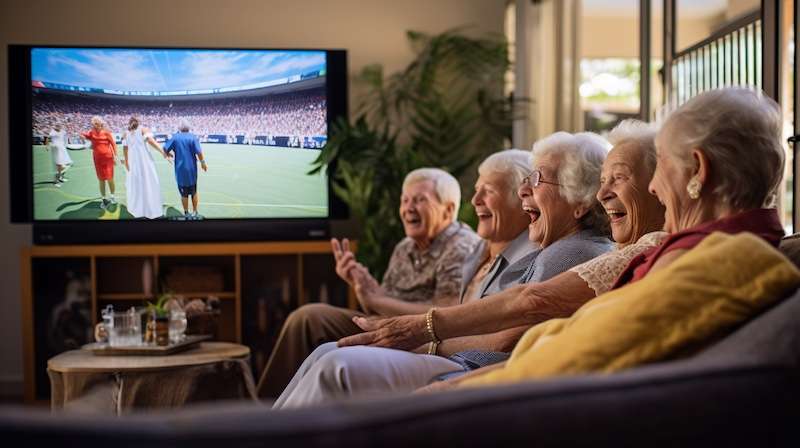 Seniors watching movie during Wimbledon Finals Celebration