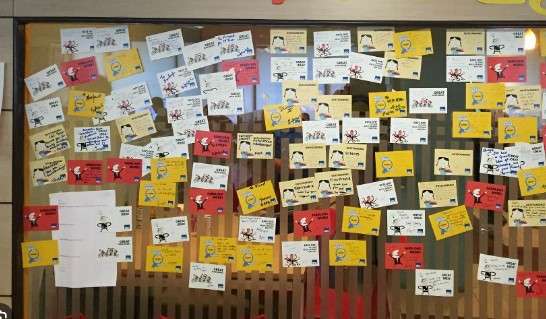 Love note wall during Love Note Day in Aged Care