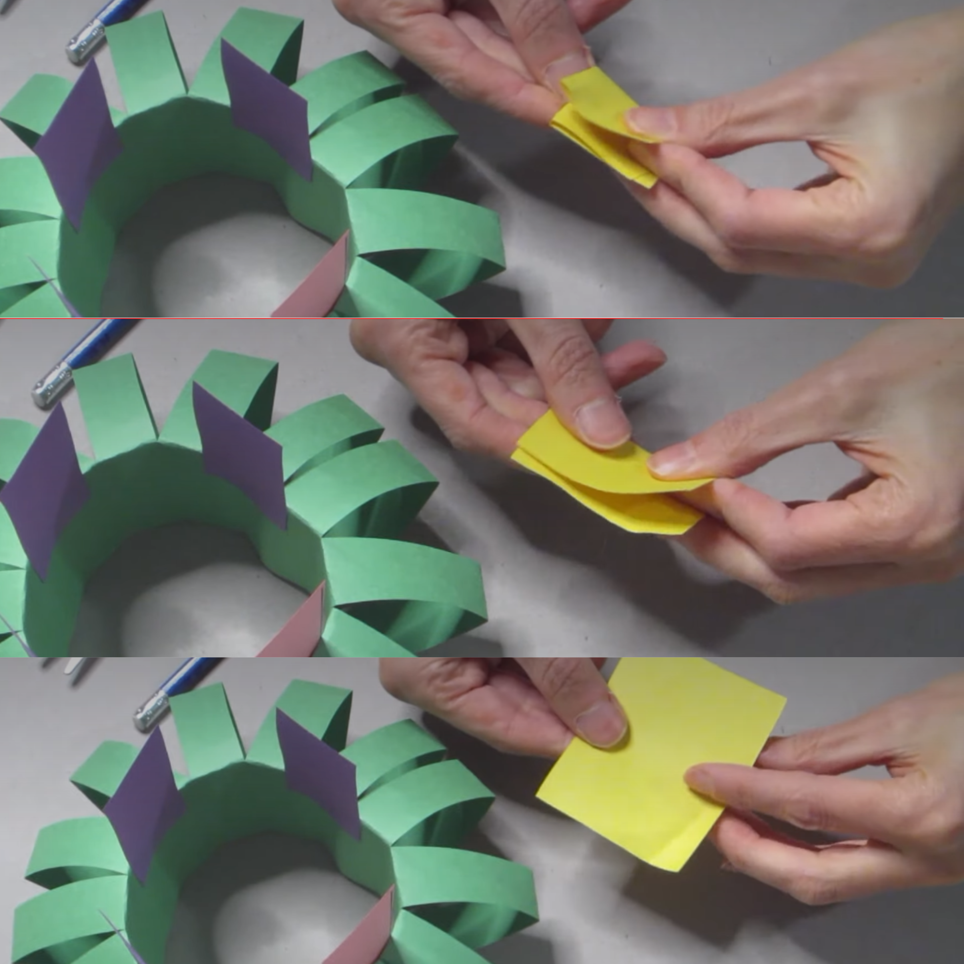 Gluing another colored crafting paper to the wreath