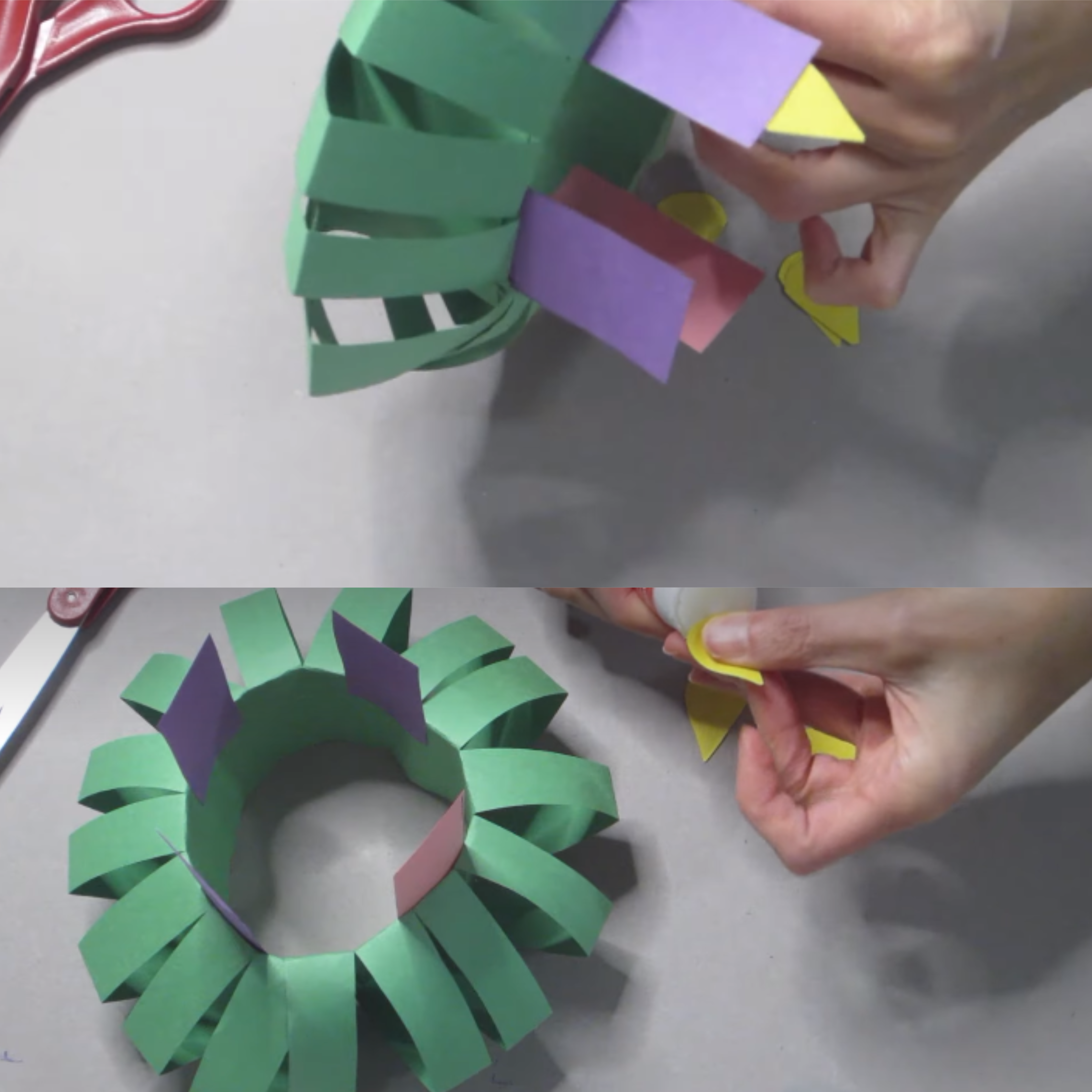 Gluing the paper to the wreath