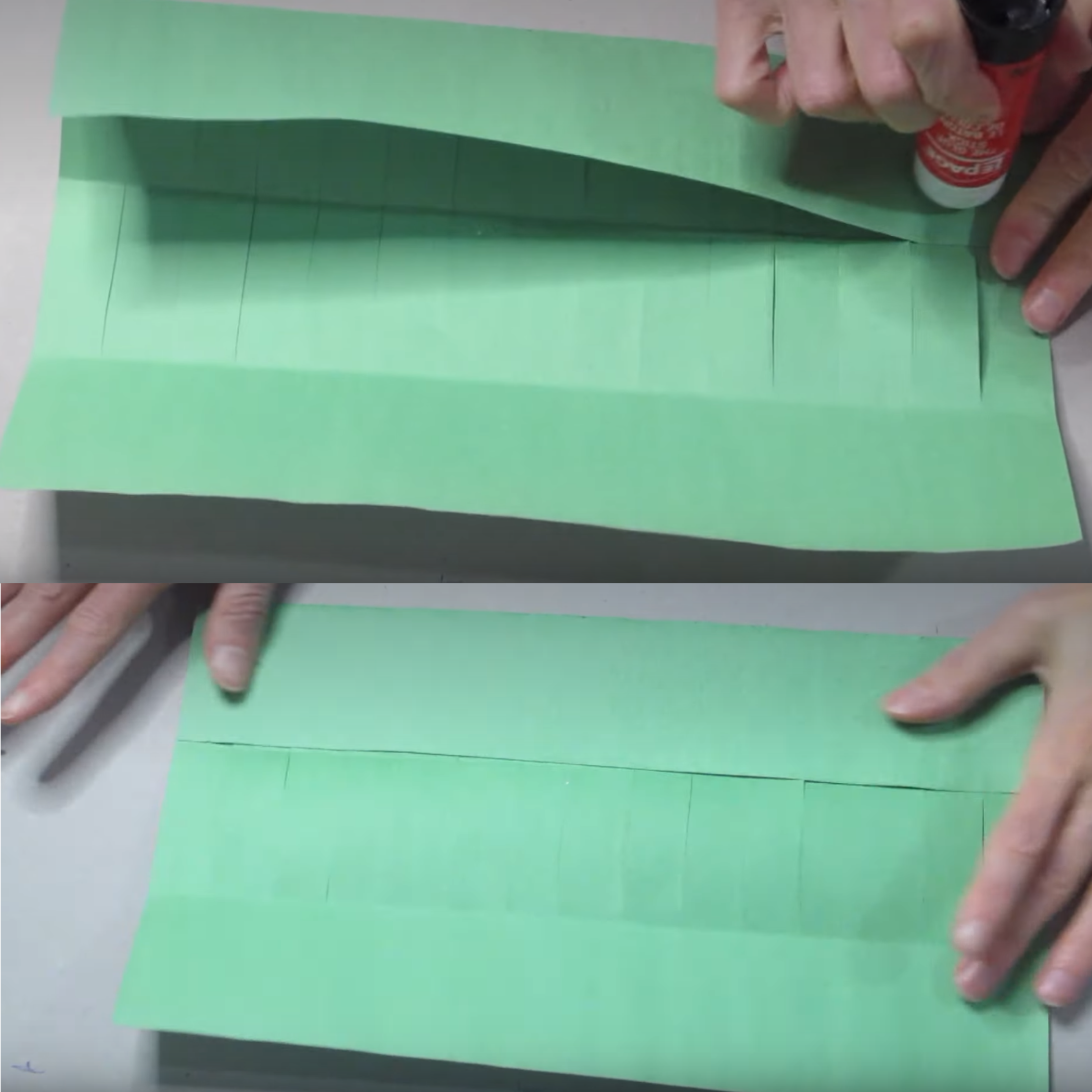 The paper is folded and glued together