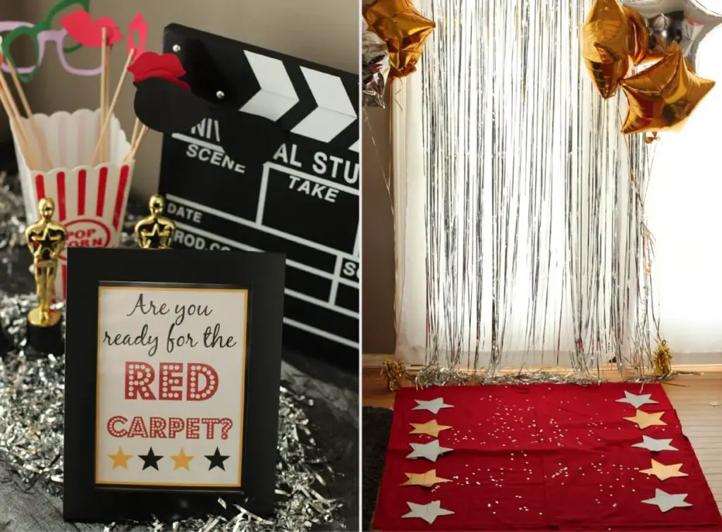 Red carpets and other decorative items for the 'Hosting the Oscars' event