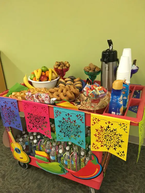 a snack cart filled with healthy snacks and drinks