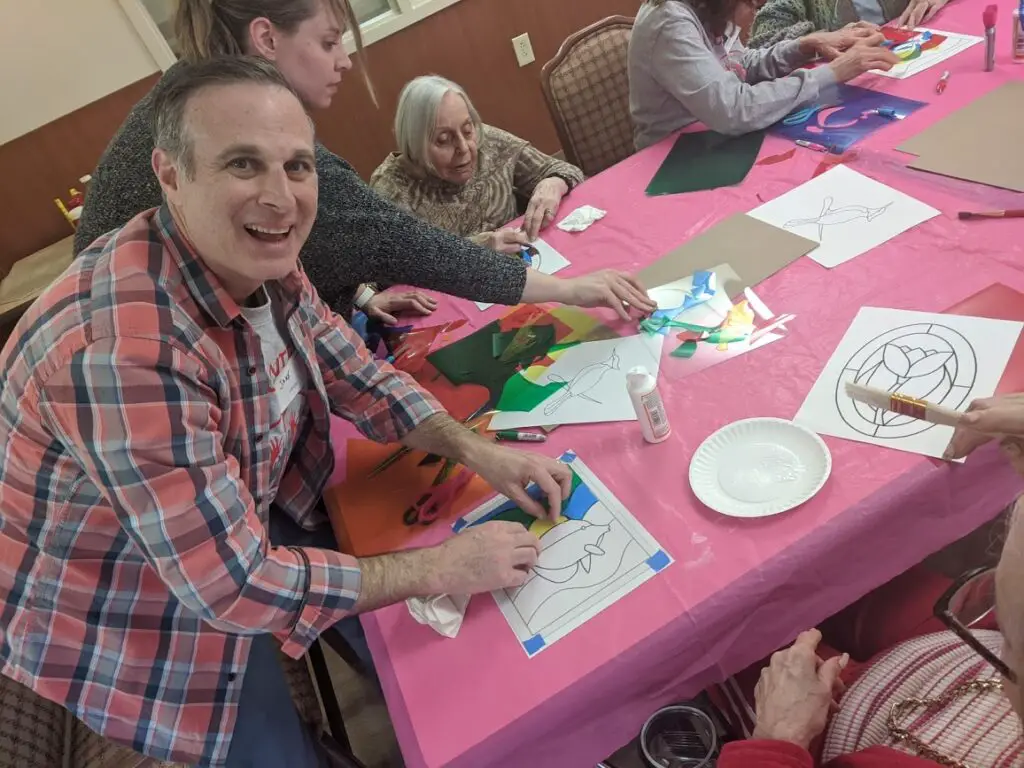 aged care community doing Faux Stained Glass Activity