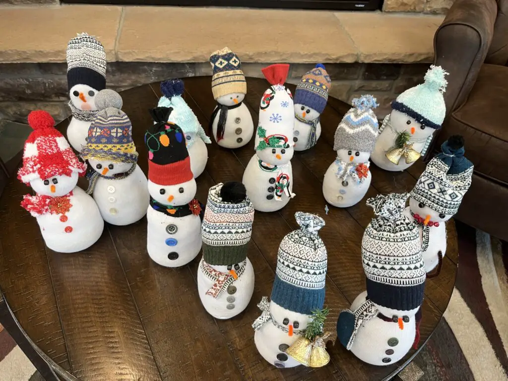 A group of sock snowmen