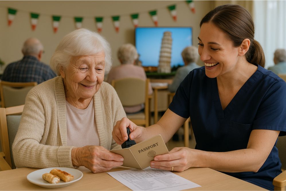 senior citizen with a passport in aged care