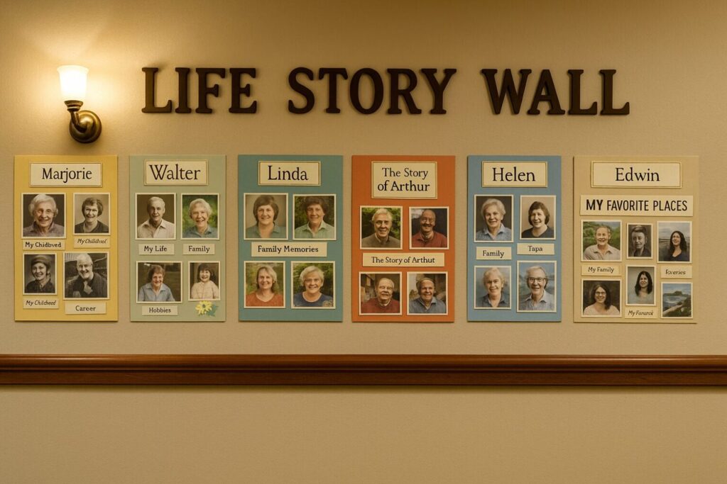 Life Story Wall with residents’ photo collages
