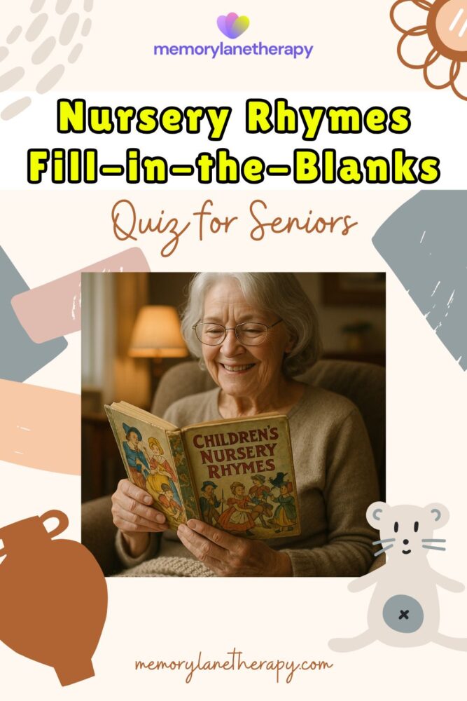 a senior holding a nursery rhyme book