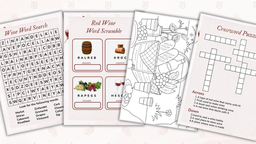 page previews of the red wine activity book