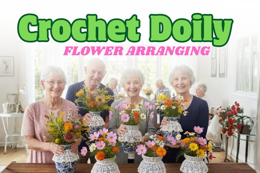 Crochet Doily Flower Arranging for Seniors