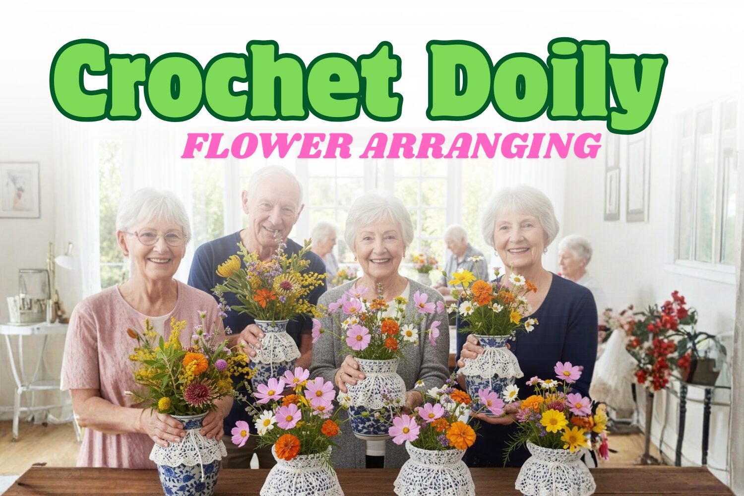 Crochet Doily Flower Arranging for Seniors