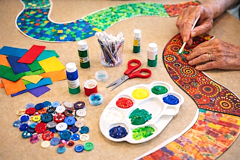 craft materials needed for the activity. paint, buttons, paper