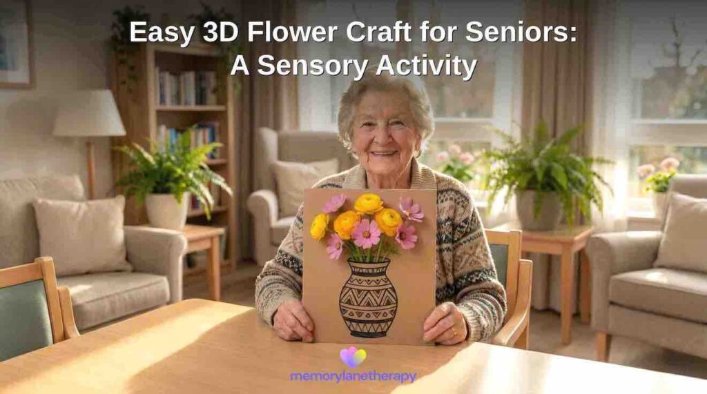 image of a senior holding a flower craft