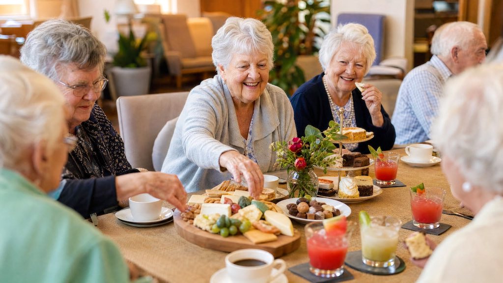 seniors enjoying food
