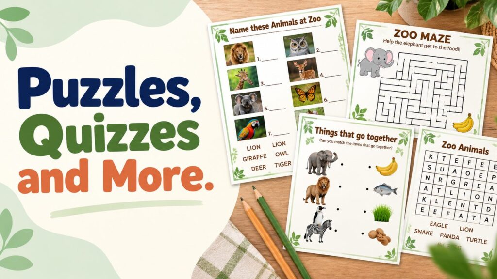 Printable zoo puzzles and quizzes from A Day at the Zoo Activity Book for seniors