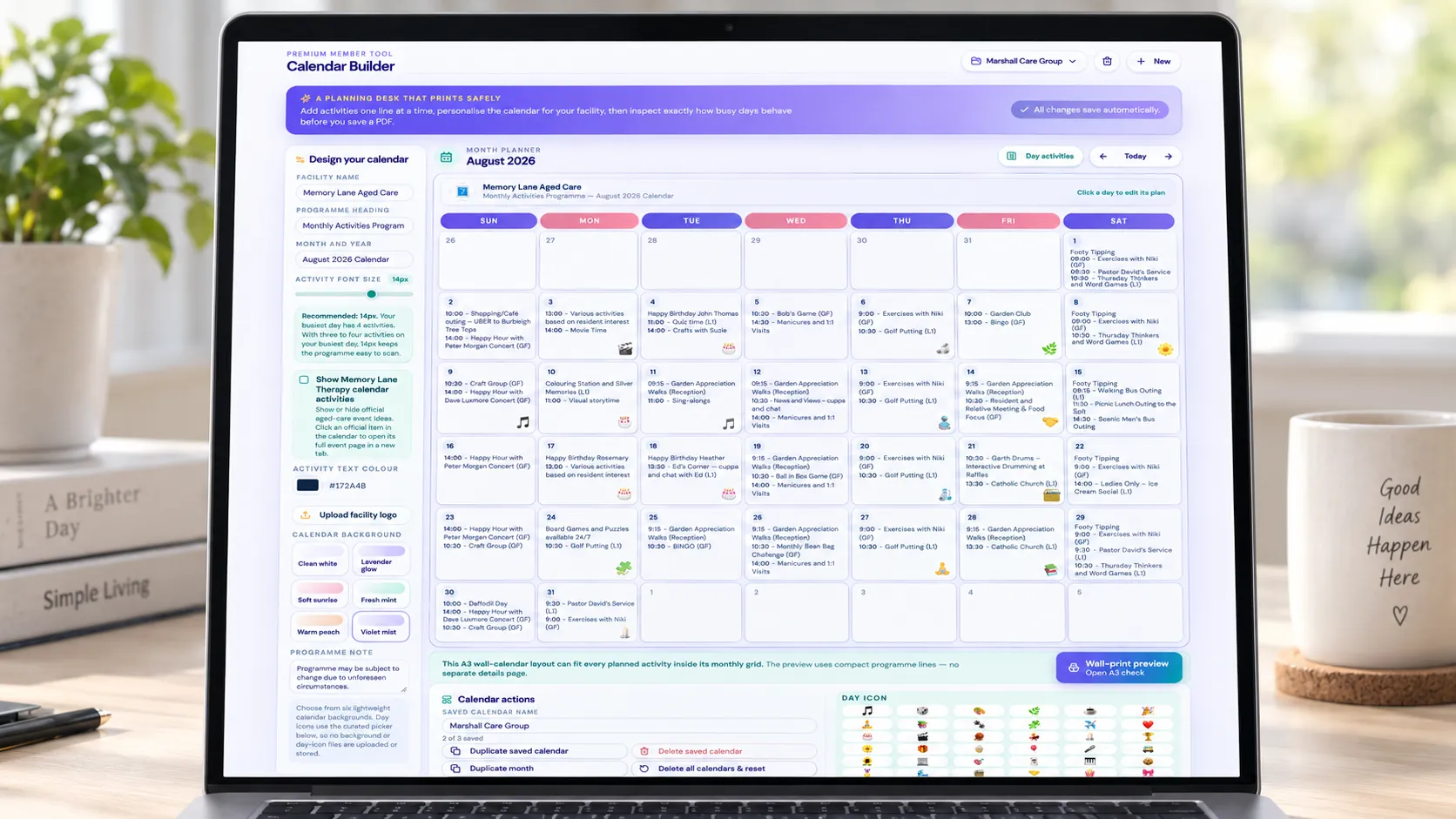 Calendar Builder month planner on a laptop
