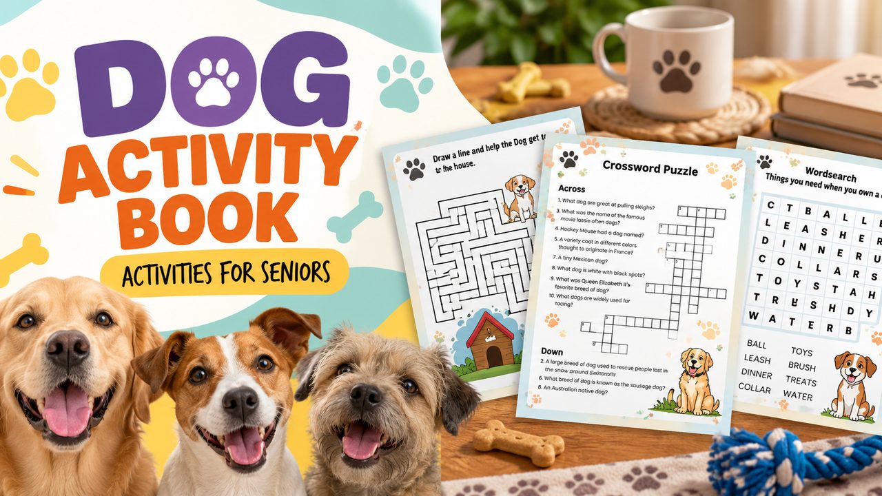 Dog Activity Book for seniors printable cover style thumbnail